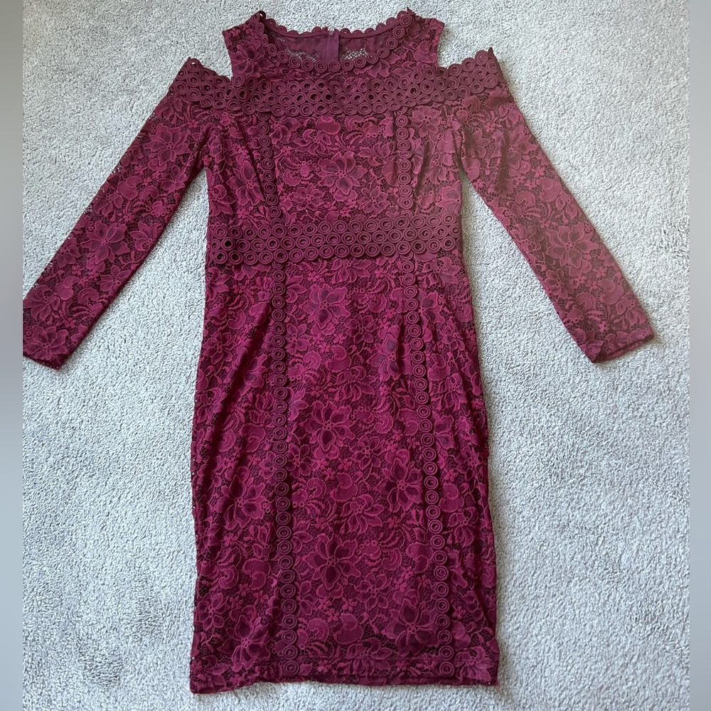 Lacey Style Cold Shoulder Cranberry Dress